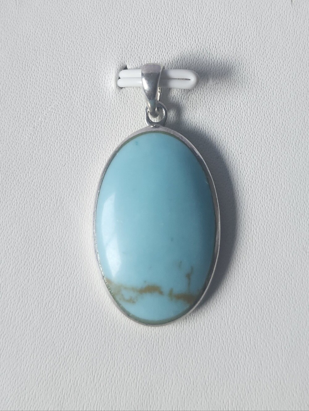 Vintage Turquoise Oval Stone Pendant - Blue 925 Sterling Silver